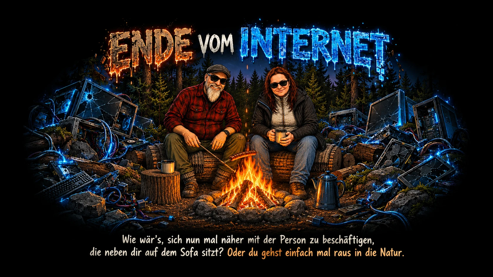 Ende vom Internet – Wie wär's, sich nun mal näher mit der Person zu beschäftigen, die neben dir auf dem Sofa sitzt? Oder du gehst einfach mal raus in die Natur.